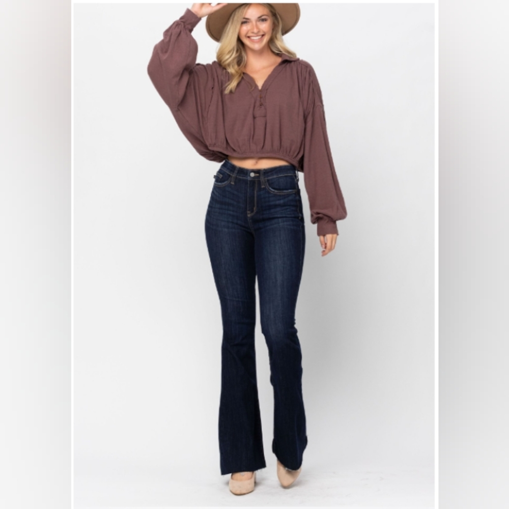 High Waist Raw Hem Tall Flares